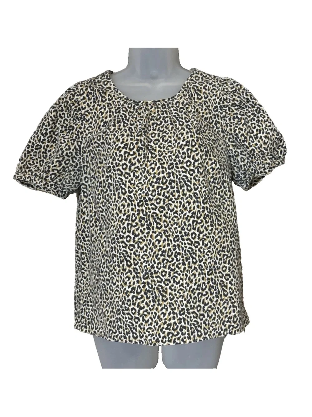 J. Crew Women's Leopard Print Puff Sleeve Cotton Top Size M